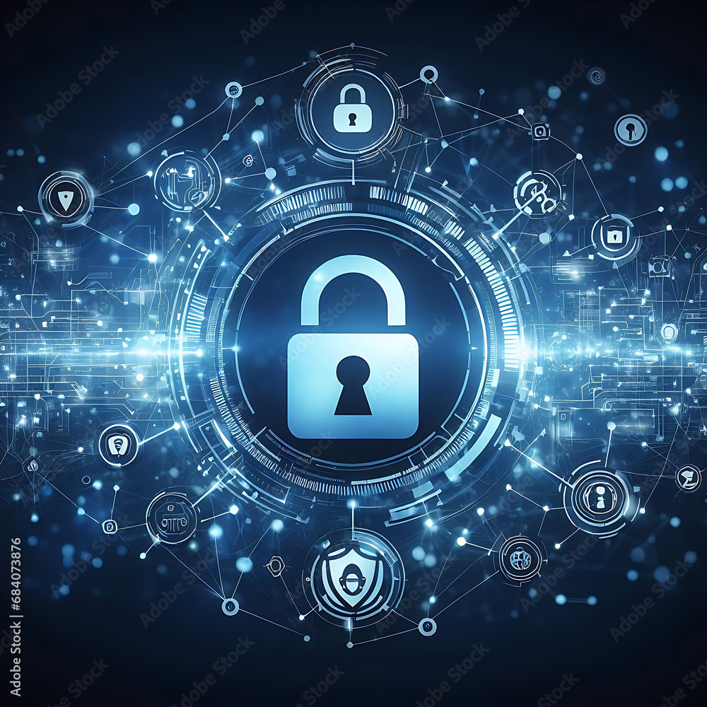More abstract cyber security network technology with a lock icon, Generative Ai
More abstract cyber security network technology with a lock icon, Generative Ai
