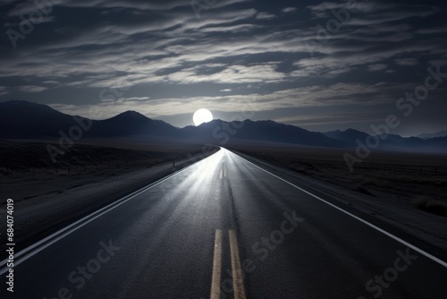 Driving on an empty asphalt road at sunset © kardaska