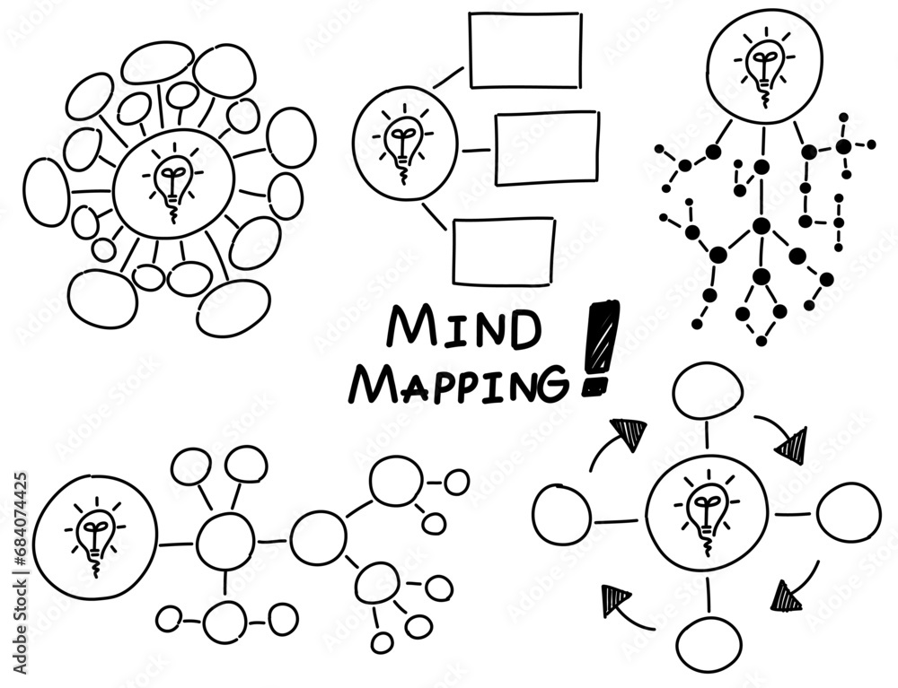 Doodles mind mapping hand drawn sketch icon vector, simple sketch hand ...