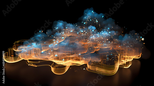 
High-tech digital interface displaying a luminous cloud hologram