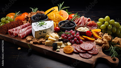Charcuterie board with fruits and meat