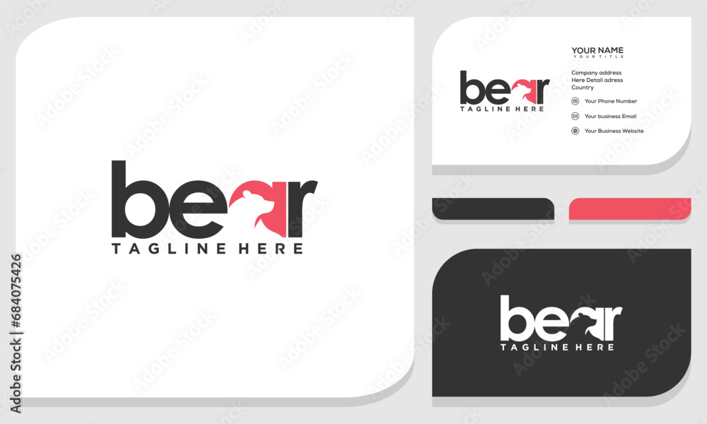 Minimalist Letter Mark BEAR negative space Logo design. logo and business card