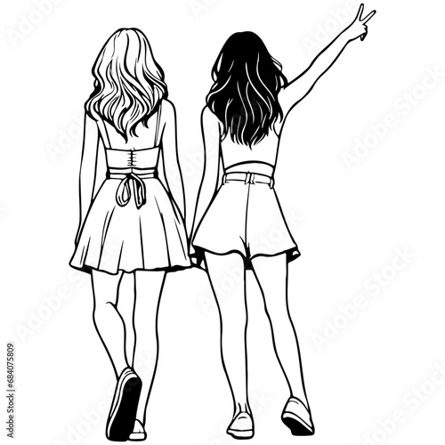 Girl Friends Sketch Drawing.
