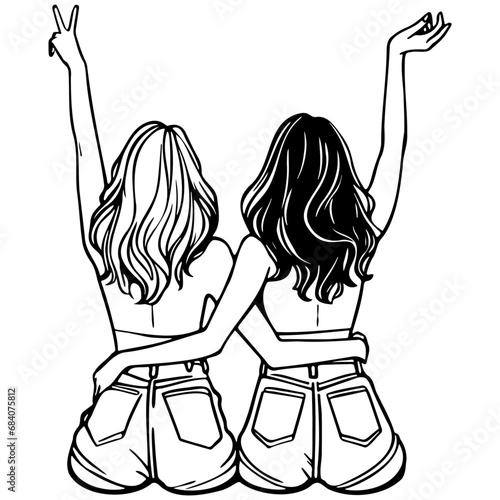 Girl Friends Sketch Drawing.