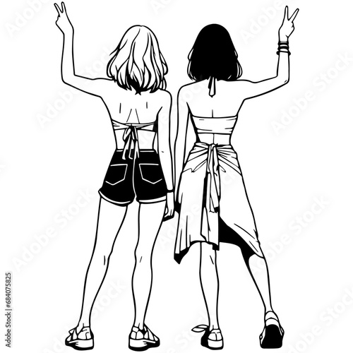 Girl Friends Sketch Drawing.