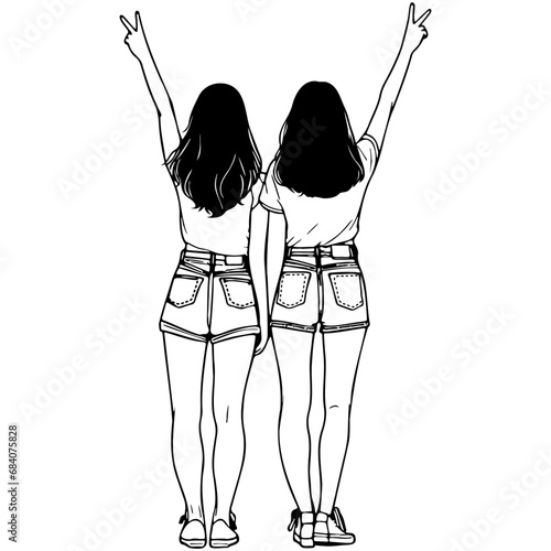 Girl Friends Sketch Drawing.