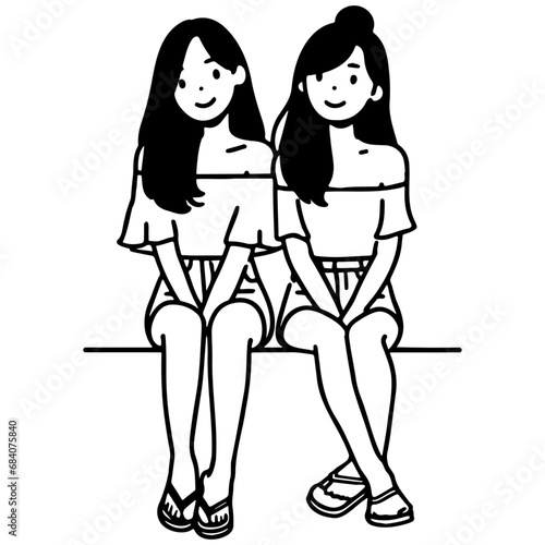 Girl Friends Sketch Drawing.