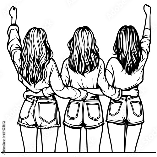 Girl Friends Sketch Drawing.