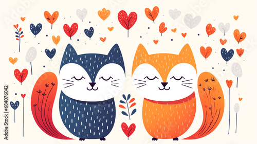 Valentine's Day cards with cute cats and hearts.