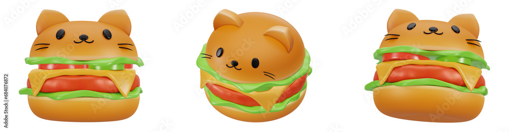 3D Render of Cute Cat Character Burger 3D Render of Cute Cat Character Burger