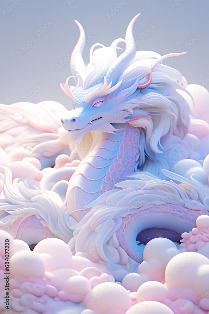 Obraz premium 年賀状辰年の龍、辰、ドラゴンの3Dイラスト