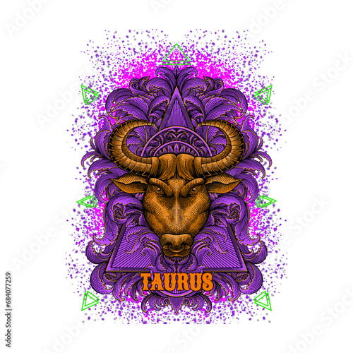 Taurus zodiac  ornament engraving  (ID: 684077259)
