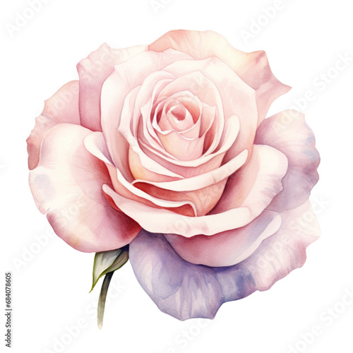 watercolor rose in retro style illustration isolated on white background