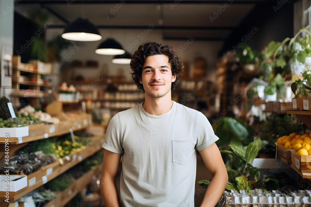 Shop assistant in an alternative medicine store with plants