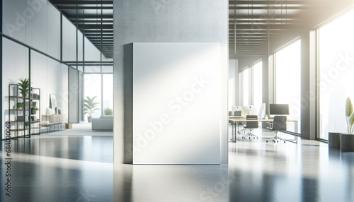 Contemporary office interior with blank poster on wall. Mock up. Generative AI