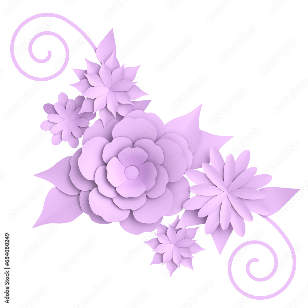 3D paper flower. Pastel flower. 3D illustration. 3D paper flower. Pastel flower. 3D illustration.