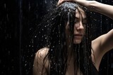 Refreshed and Rejuvenated Young Woman Enjoying a Relaxing Shower with Wet Hair and Closed Eyes Generative AI