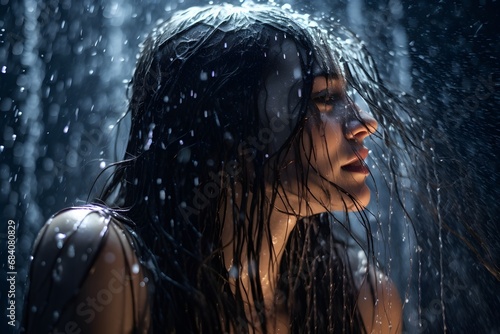 Free-Spirited Woman Embracing the Rain with Open Arms and Uplifted Spirit Generative AI