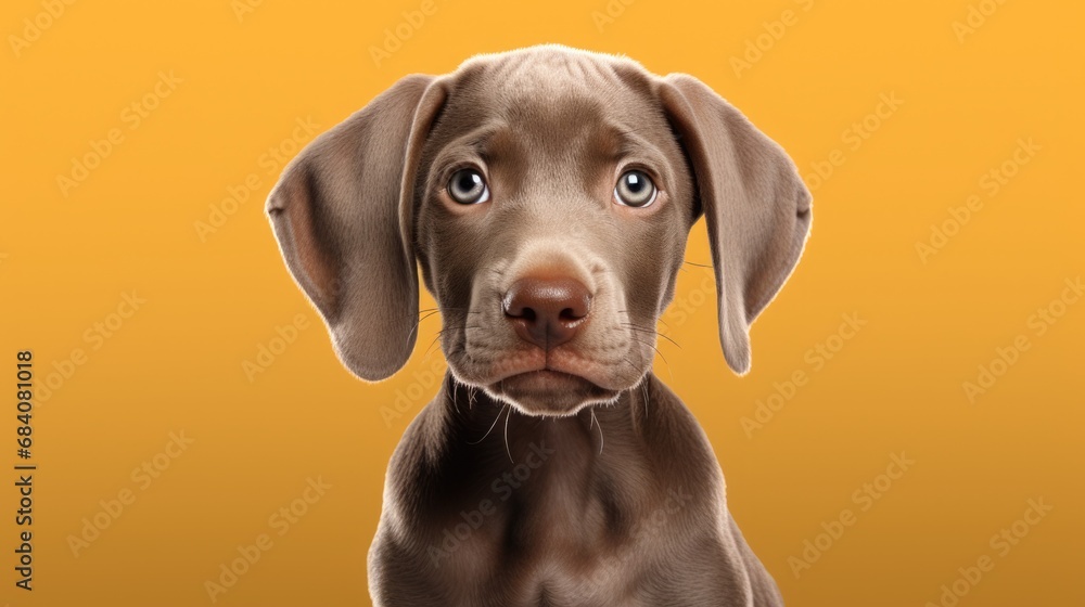 portrait of weimaraner puppy isolated on orange background