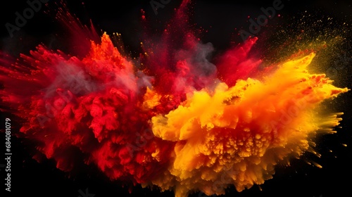 Vibrant Burst of Red and Yellow Powder in Close-up Shot for Creative Design and Artistic Projects Generative AI