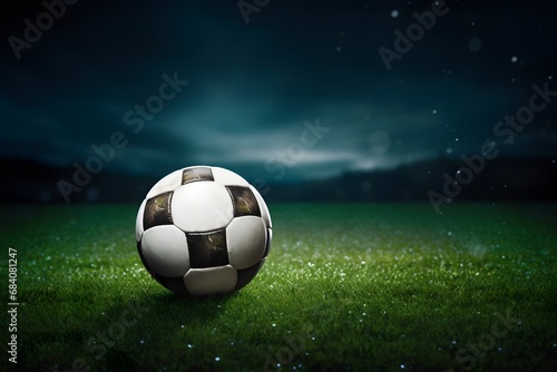 Nighttime Soccer A Lone Ball Rests on the Grass Under the Stars Generative AI © riya