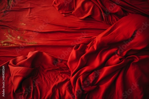 Cozy and Inviting Bedroom with Vibrant Red Sheets and Blanket on a Comfortable Bed Generative AI