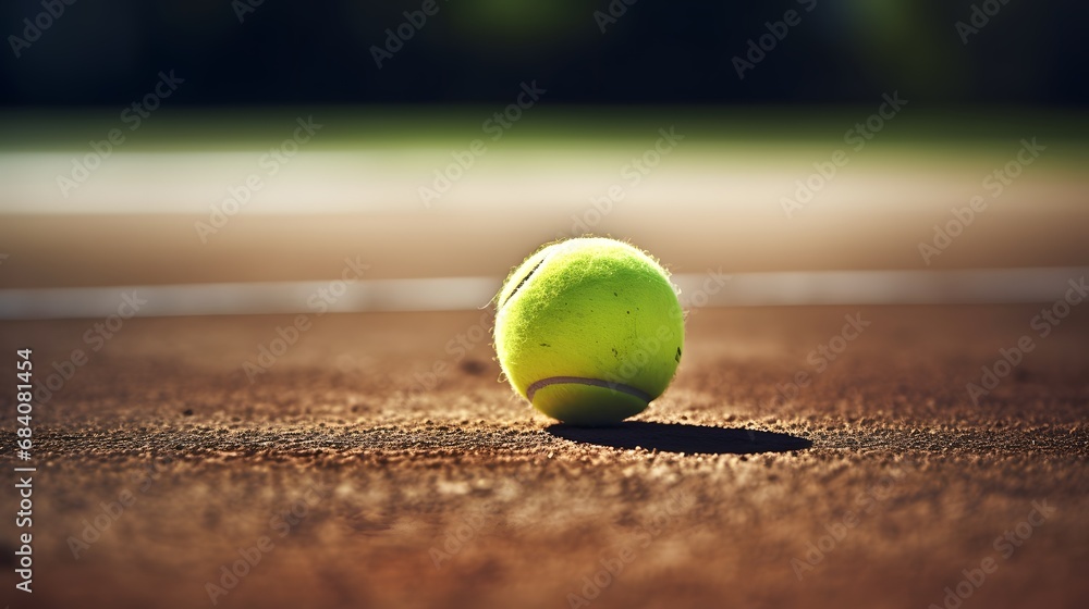 Green Tennis Ball on Court with Blurred Background - Sports and Recreation Concept Generative AI