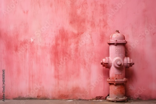 Bright Red Fire Hydrant Standing Out Against a Vibrant Pink Wall and Grey Cement Floor Generative AI