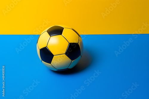 Vibrant Blue and Yellow Soccer Ball on a Textured Surface for Sports and Recreation Concept Generative AI