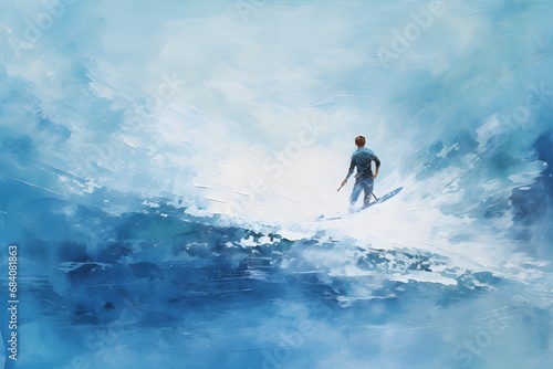 Adventurous Man Riding the Waves on a Surfboard with the Sun Setting in the Background Generative AI
