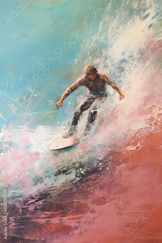 Thrilling Surfing Adventure A Skilled Surfer Riding the Waves with Style and Confidence on His Board Generative AI © riya