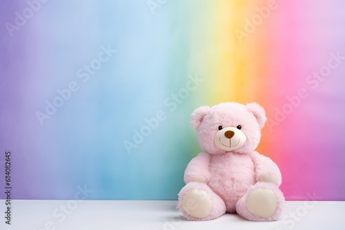 Adorable Pink Teddy Bear Toy Sitting on Clean White Surface for Children's Playtime and Comfort Generative AI