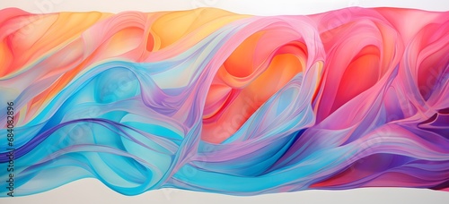 Vibrant and Colorful Abstract Painting of a Wave of Paint on a White Wall - Artistic Expression and Creativity Generative AI
