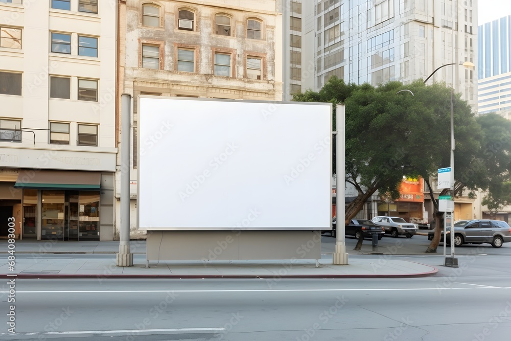 Cityscape with Busy Intersection and Billboard Advertising in Downtown Area Generative AI Cityscape with Busy Intersection and Billboard Advertising in Downtown Area Generative AI