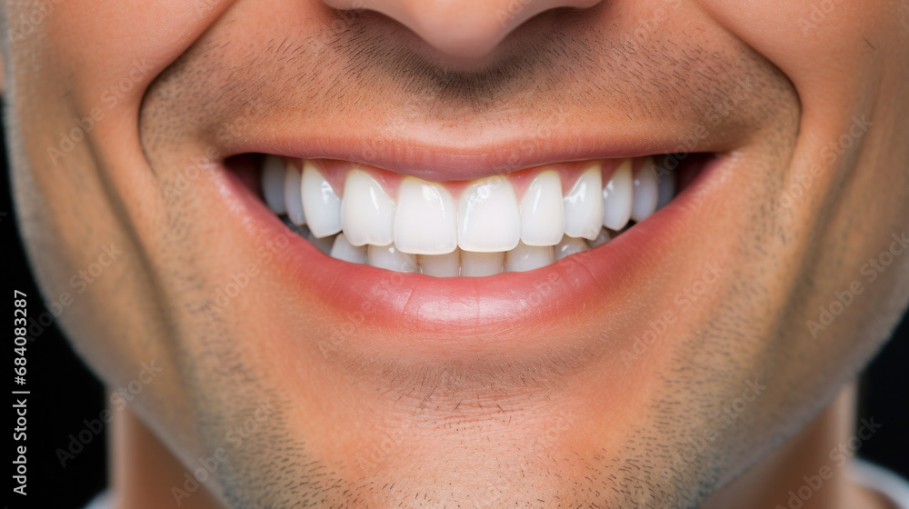 Fototapeta premium Middle age man smiling with clean teeth, taking care of teeth, Dental health care concept