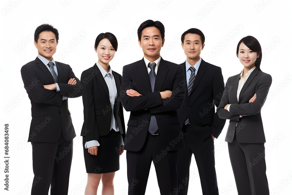 Confident Asian Business Team Standing in a Row with Arms Crossed, Ready for Success and Collaboration Generative AI Confident Asian Business Team Standing in a Row with Arms Crossed, Ready for Success and Collaboration Generative AI