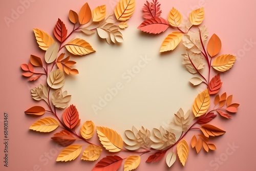 Delicate Paper Wreath of Leaves in Soft Pink Background for Spring and Summer Celebrations and Decorations Generative AI