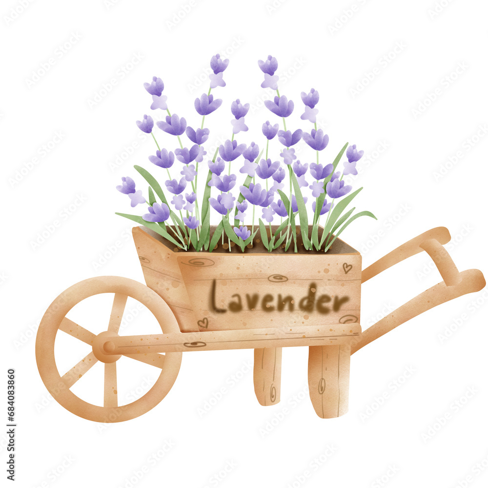 Lavender in wooden wagon