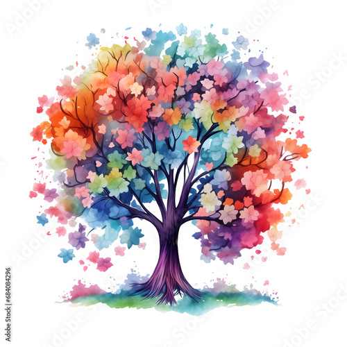 tree with flowers watercolor clipart
