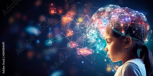 Digital hologram of a child's mind. Brain neuron network . Generative Ai