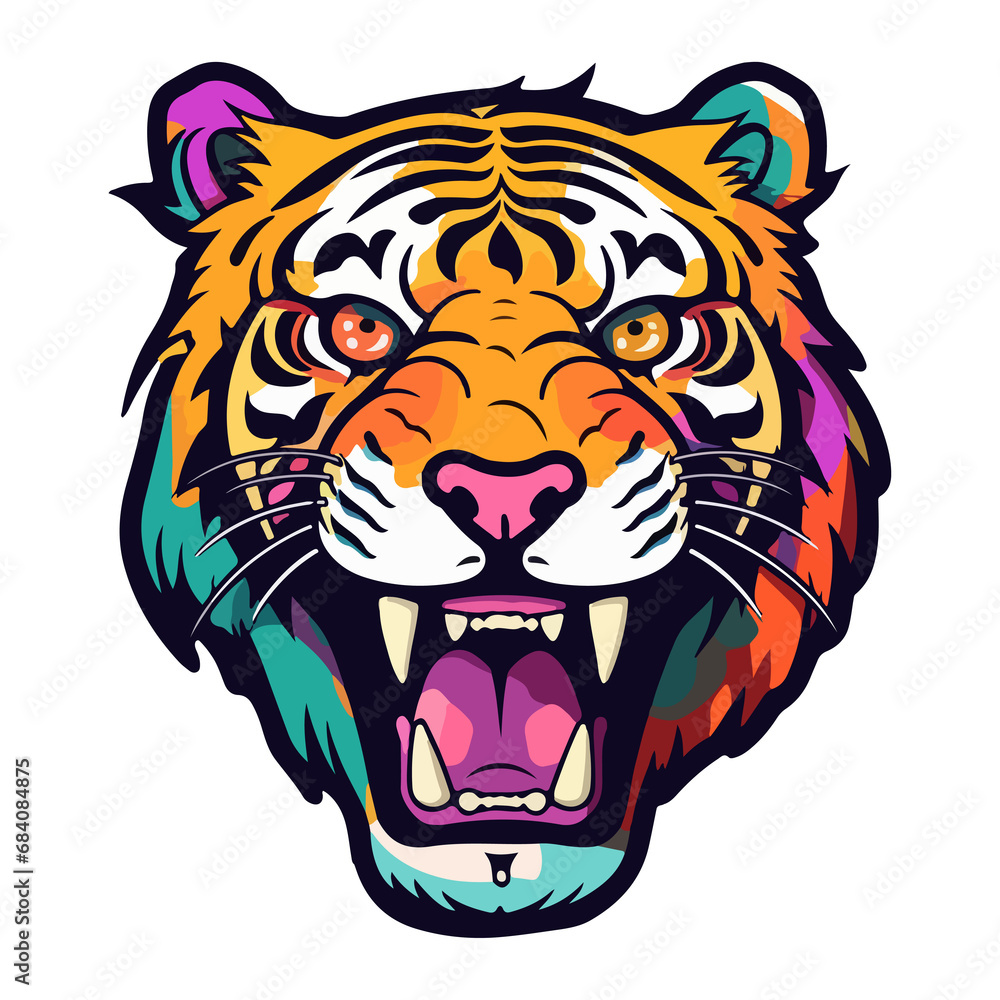 Fototapeta premium Roaring tiger head mascot on transparent background, Tiger sticker high quality.