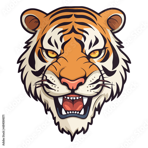 Roaring tiger head mascot on transparent background, Tiger sticker high quality.