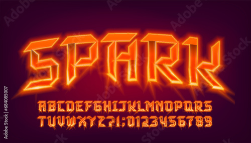 Outburst alphabet font. Electric letters and numbers in heavy metal style. Retro typescript for your typography design.