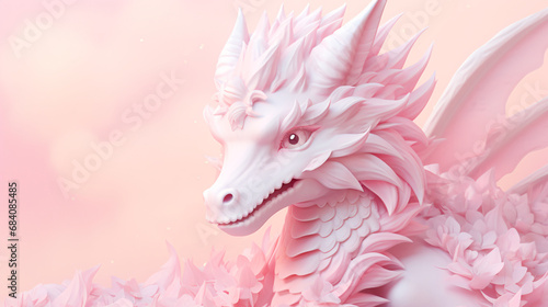 年賀状辰年の龍、辰、ドラゴンのパステルカラーの3Dイラスト photo