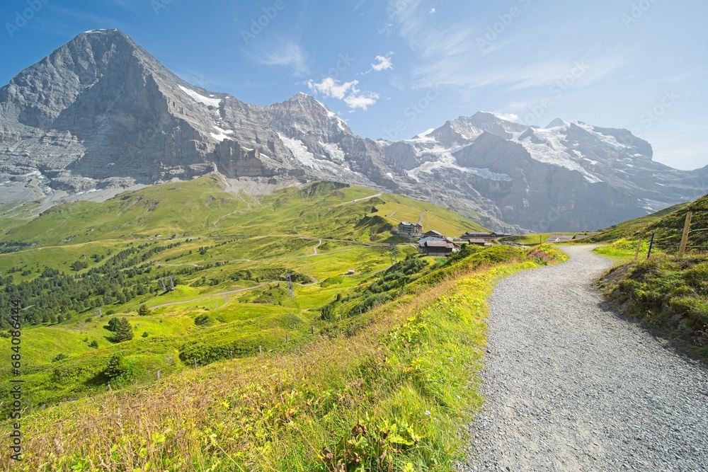 The Bernese Oberland in Switzerland, landscape from the “Kleine Scheidegg”. 