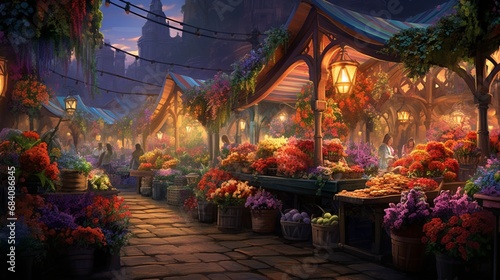 A vibrant flower market bustling with colors and fragrances, each bloom a testament to nature's intricate beauty. © Imran_Art