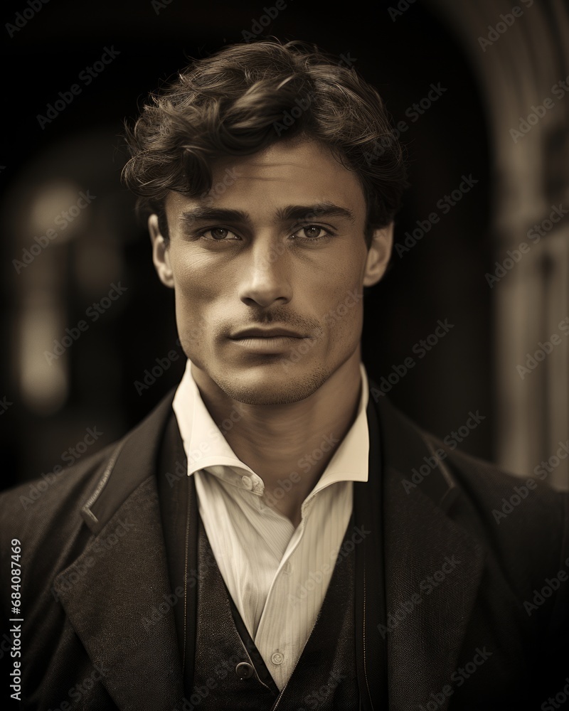 Classic Portrait of a Dapper Gentleman.
Sepia-toned vintage portrait of a young man with a contemplative gaze, styled in a classic suit and tie. Classic Portrait of a Dapper Gentleman.
Sepia-toned vintage portrait of a young man with a contemplative gaze, styled in a classic suit and tie.