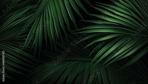 close-up of beautiful palm leaves in wild tropical palm garden © jambulart