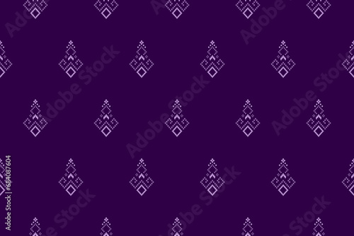 Purple cross stitch traditional ethnic pattern paisley flower Ikat background abstract Aztec African Indonesian Indian seamless pattern for fabric print cloth dress carpet curtains and sarong