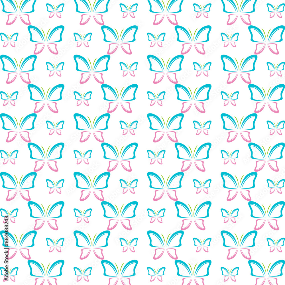 Pink Butterfly design colorful seamless pattern in white illustration background